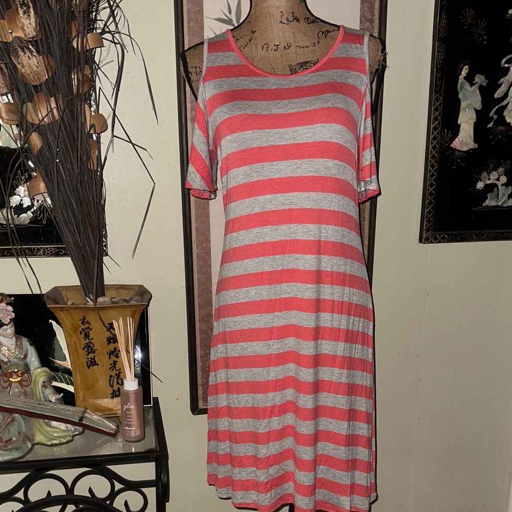 Espresso Pink and Gray Striped Midi Dress